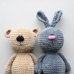 Easy PATTERN 2 in 1 Crochet soft plush Bear Bunny. Amigurumi bear and bunny soft plush toy for kids PDF. Tutorial croche