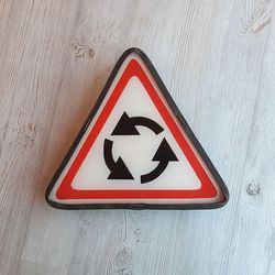 Roundabout ahead triangle traffic sign outdoor - vintage Russian road street sign Circular Traffic Intersection