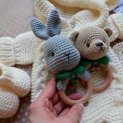 PATTERN Crochet Rattle Toy Bear and Bunny. PATTERN Amigurumi Bunny and Bear Rattle. Tutorial crochet toy animal pdf.