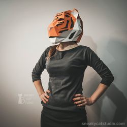 tiger mask - full head cosplay mask - 3d papercraft template digital pattern for printing and cutting (pdf, svg*, dxf*)