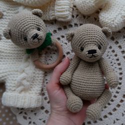 PATTERN Crochet Little Teddy bear toy and Rattle Toy Bear. PATTERN Amigurumi bear toy and rattle. Tutorial crochet toy a