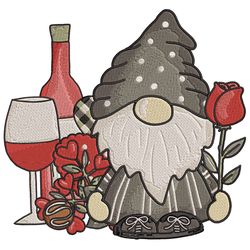 Valentine's Day Wine Gnome Embroidery Machine Design