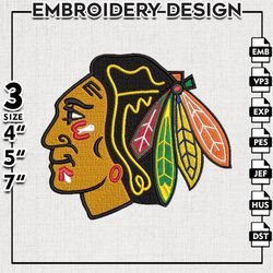 Chicago Blackhawks Embroidery file, NHL Embroidery Designs, Hockey Team, Machine Embroidery Design, Digital Download