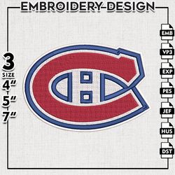 Montreal Canadiens Embroidery file, NHL Embroidery Designs, Hockey Team, Machine Embroidery Design, Digital Download