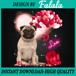 cute pug balloon heart png, valentine's day png, cute pug puppy png valentine's day png, digital download