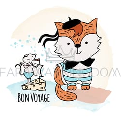 cat and mouse cartoon forest animal vector illustration set