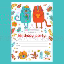 cat girl invites birthday cute flat style text banner vector