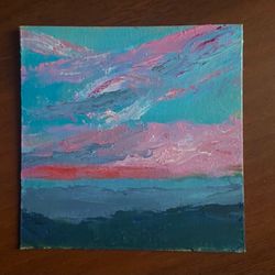 Sunset Original oil painting Lake sunset seascape artwork landscape