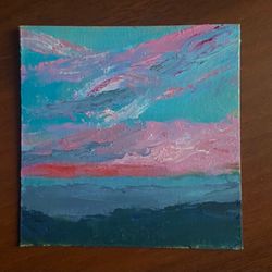 sunset original oil painting lake sunset seascape artwork landscape