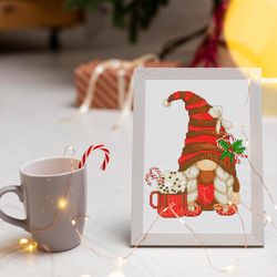 Christmas girl, Cross stitch pattern, Christmas cross stitch, Gnome cross stitch, DIY Christmas gift