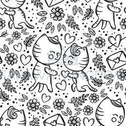 CAT GIVES HEART His Girl Seamless Pattern Vector Illustration