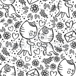 cat gives heart his girl seamless pattern vector illustration
