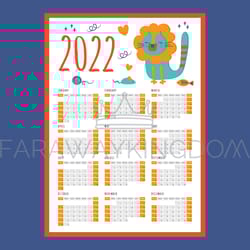 cat lion calendar 2022 year organizer vector illustration set