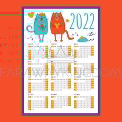 cat love calendar 2022 year organizer vector illustration set