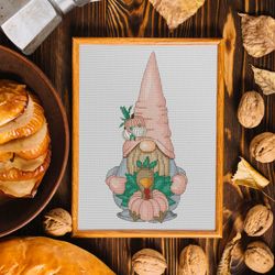 Thanksgiving day gnome, Cross stitch pattern, Autumn cross stitch, DIY Thanksgiving day, Turkey cross stitch