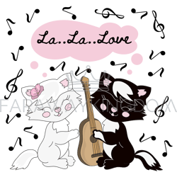cat music valentine day party cartoon vector illustration set