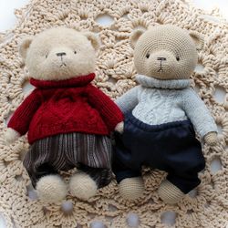 PATTERN Teddy Bears Outfits Aran sweater and sewn trousers. PATTERN clothes for crochet bear. Knit sweater for toy