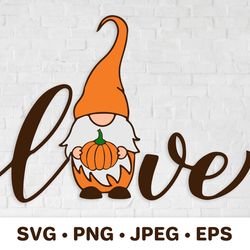 Love gnome. Fall design. Thanksgiving SVG