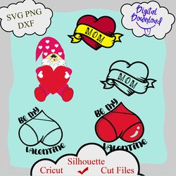 bundle valentine day svg, mom heart valentines svg, pink gnome svg, love gnome svg, valentine gnome for cricut