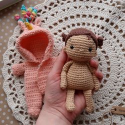 PATTERN Crochet Little Doll in crochet Romper Unicorn. PDF Amigurumi Girl. Amigurumi Doll Pattern. Tutorial crochet girl