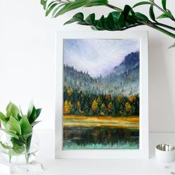 Autumn landscape original acrylic painting Mini canvas landscape painting Small artwork 6 by 9 in