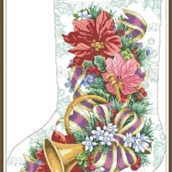 PDF Cross Stitch Pattern - Christmas Stocking - Counted Sampler Vintage Scheme Cross Stitch - Digital Download - 519