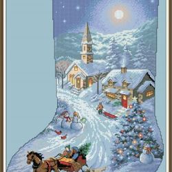 pdf cross stitch pattern - christmas stocking - counted sampler vintage scheme cross stitch - digital download - 517