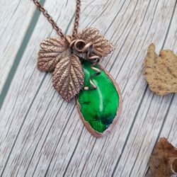 copper pendant with sea jasper