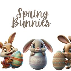 10 bunnies easter, bunnies clipart png, easter spring animals,commercial use
