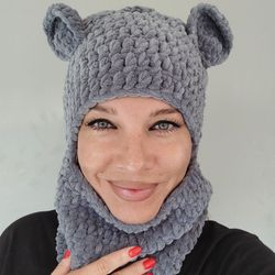 Knit Bear Balaclava with Ear Crochet Balaclava Face Mask Bear Hat