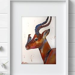 Deer watercolor, animal painting, original art, bird watercolor original painting by Anne Gorywine
