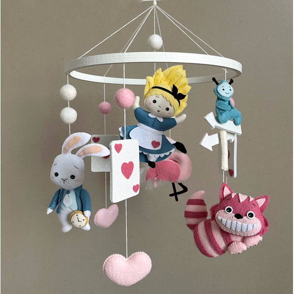 Baby girl crib mobile Alice in wonderland nursery decor - Inspire Uplift