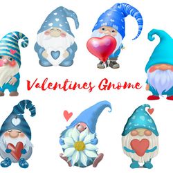 valentines gnome clipart: watercolor valentine gnomes png for valentine's day designs (commercial use)