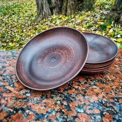 Pottery plate diameter 8.07 inch Handmade red clay Ceramic plate