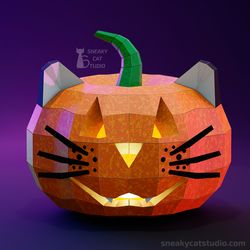 halloween pumpkin - 2 in 1 templates! -  3d papercraft template digital pattern for printing and cutting pdf, svg*, dxf*
