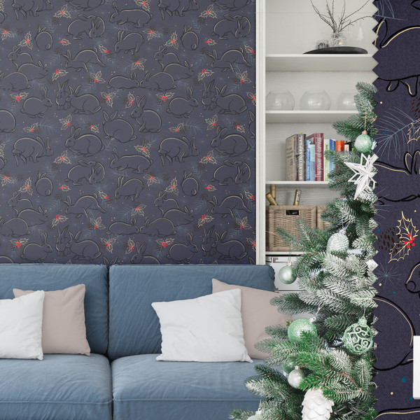 Wallpaper-Dark-Rabbits-Print-Christmas-Tree