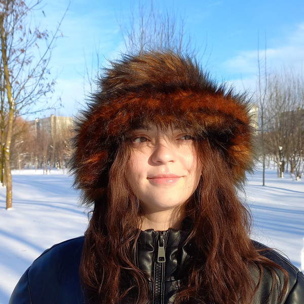 Ginger faux fur bucket hat. Winter fur hat.