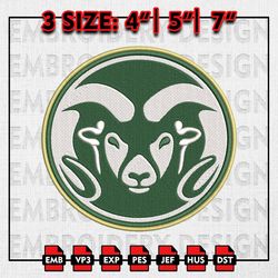 Colorado State Rams Embroidery file, NCAAF teams Embroidery Designs, College Football, Machine Embroidery Designs