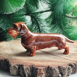 wirehaired dachshund figurine ceramics handmade,  statuette porcelain