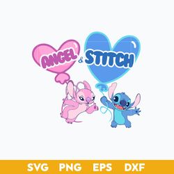 Stitch and Angel Heart Balloons SVG, Disney Valentine SVG, Valentine Day SVG PNG DXF EPS