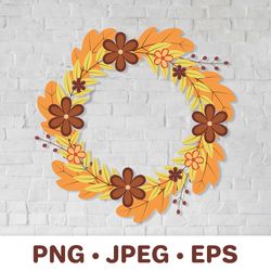 wreath of colorful fall leaves and flowers. autumn clipart
