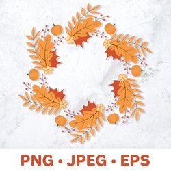 fall leaves round frame. autumn wreath sublimation design