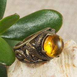 Snake Ring Orange Yellow Glass Bronze Snake Adjustable Ring Large Statement Gothic Unisex Free Size Ring Jewelry 6804