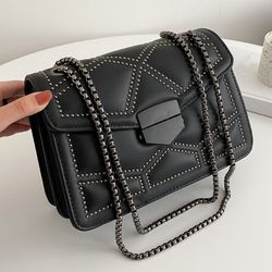 Womens Studded Decor Flap Chain Square Bag