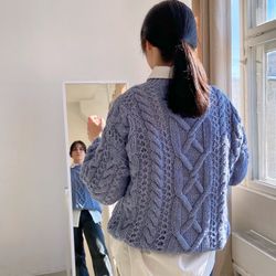 Hand knit sweater handmade oversized jeans color in stock