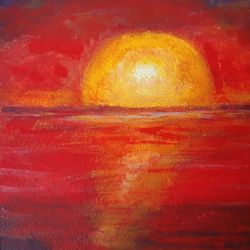 acrylic painting on fiberboard, sunset, landscape.