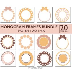 Circle Monogram Frames SVG Bundle for Cricut and Silhouette, Bow Monogram Frames SVG cut files