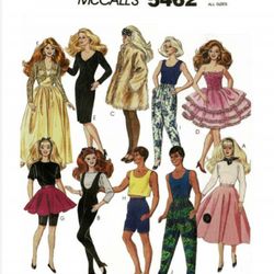 Digital Vintage Patterns Mc Calls 5462 for Barbie Doll and Fashion Dolls 11 1\2 inches