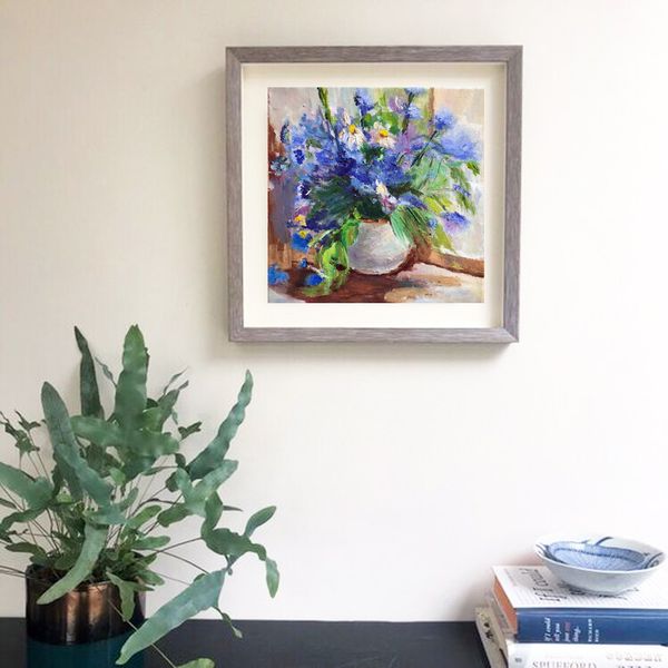 blue floral painting