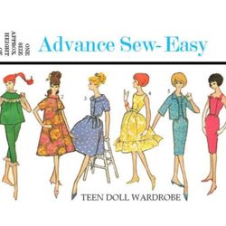 Digital Vintage Patterns Advance for Barbie Doll and Fashion Dolls 11 1\2 inches